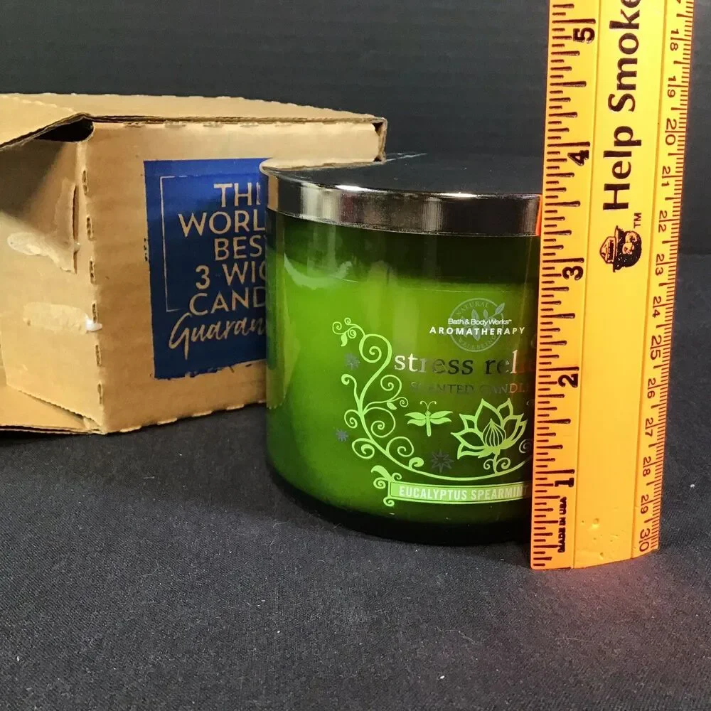 BATH & BODY WORKS STRESS RELIEF EUCALYPTUS SPEARMINT 3 WICK CANDLE 14.5 oz NEW - Picture 5 of 5